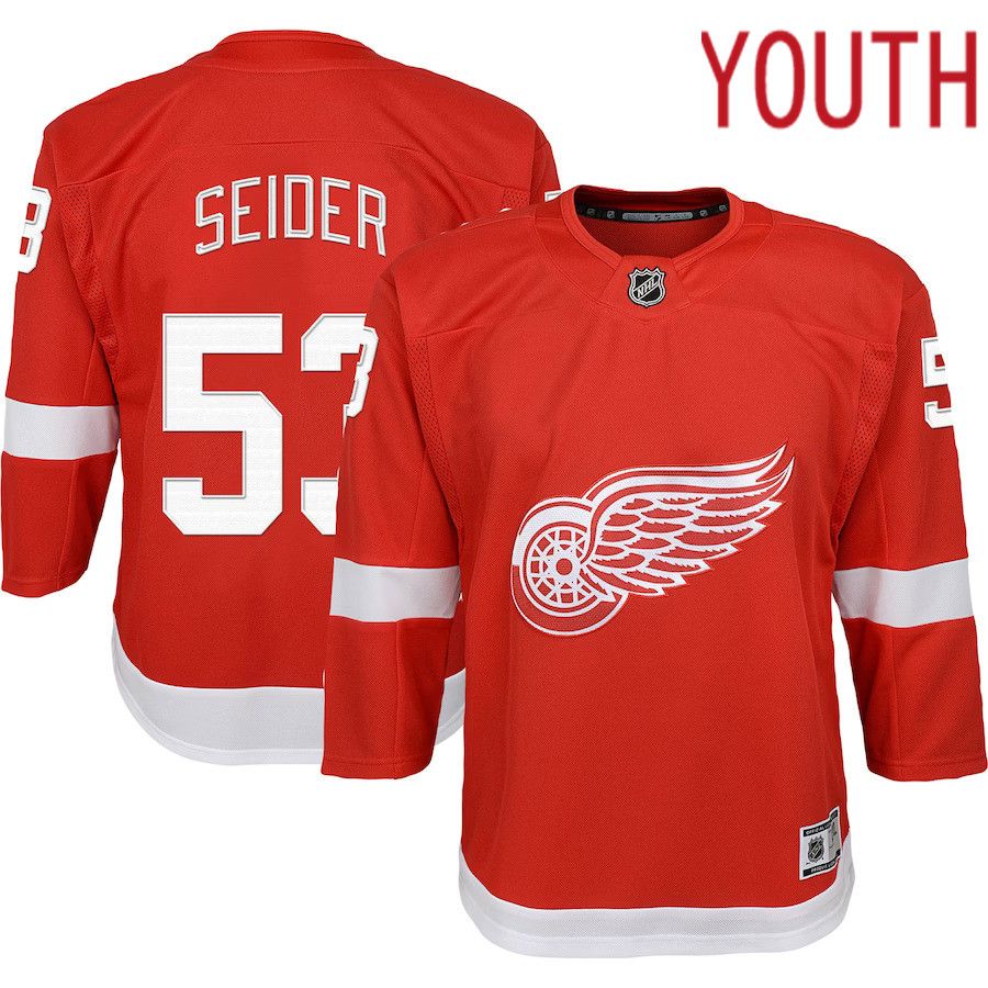 Youth Detroit Red Wings #53 Moritz Seider Red 2022-23 Premier Player NHL Jersey